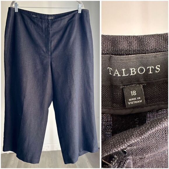 Talbots Heritage 100% Linen Cropped Pants Black Size 18 - Picture 1 of 5